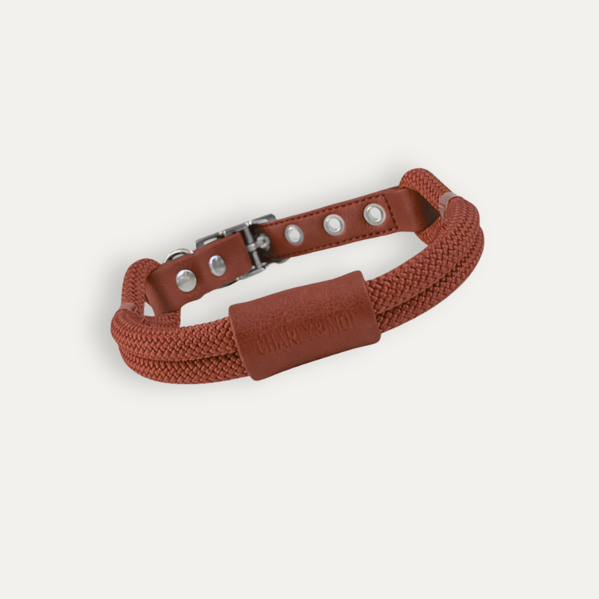 Collier pour chien en cuir* vegan bordeaux et corde cuivre
