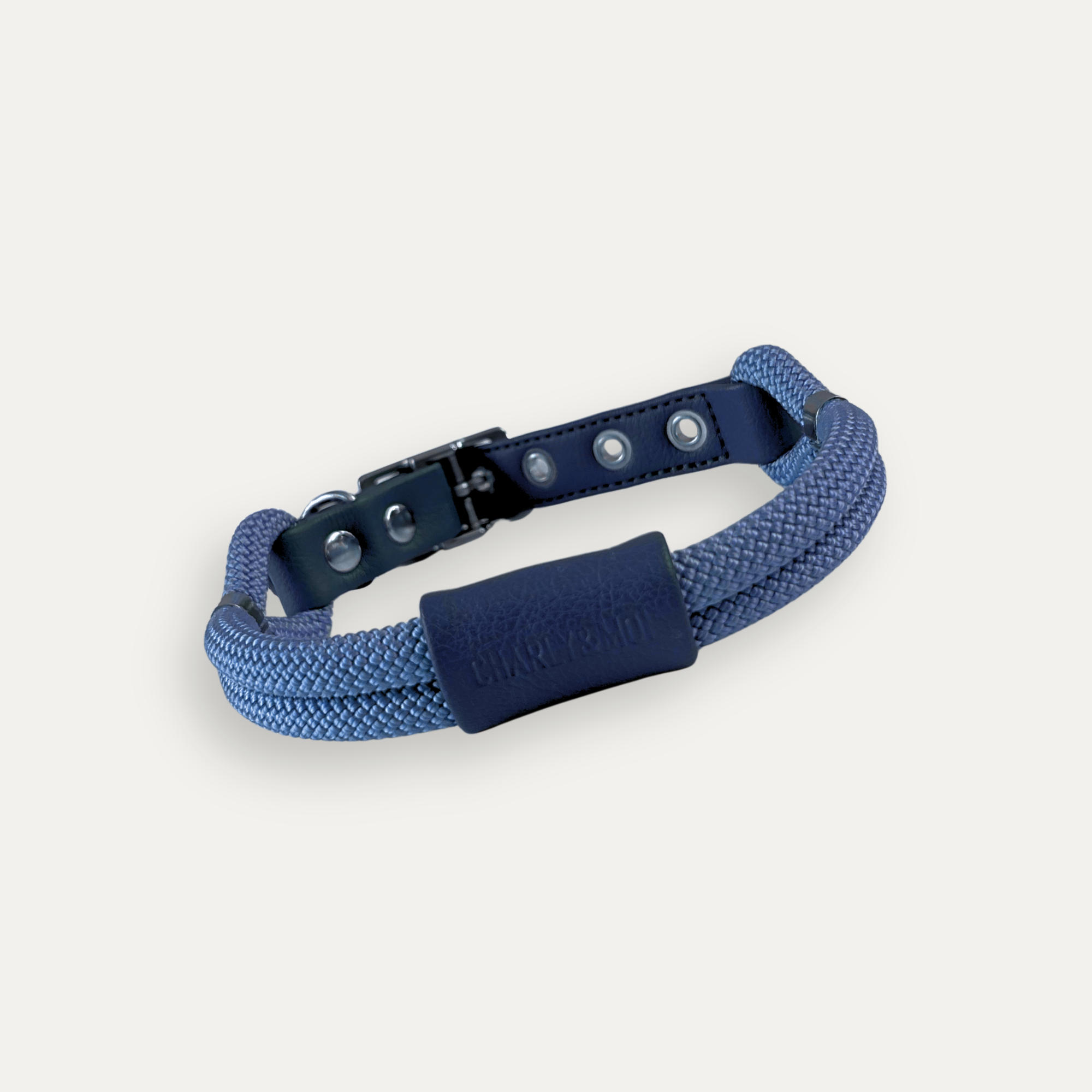 Collier pour chien en cuir* vegan bleu marine et corde ardoise