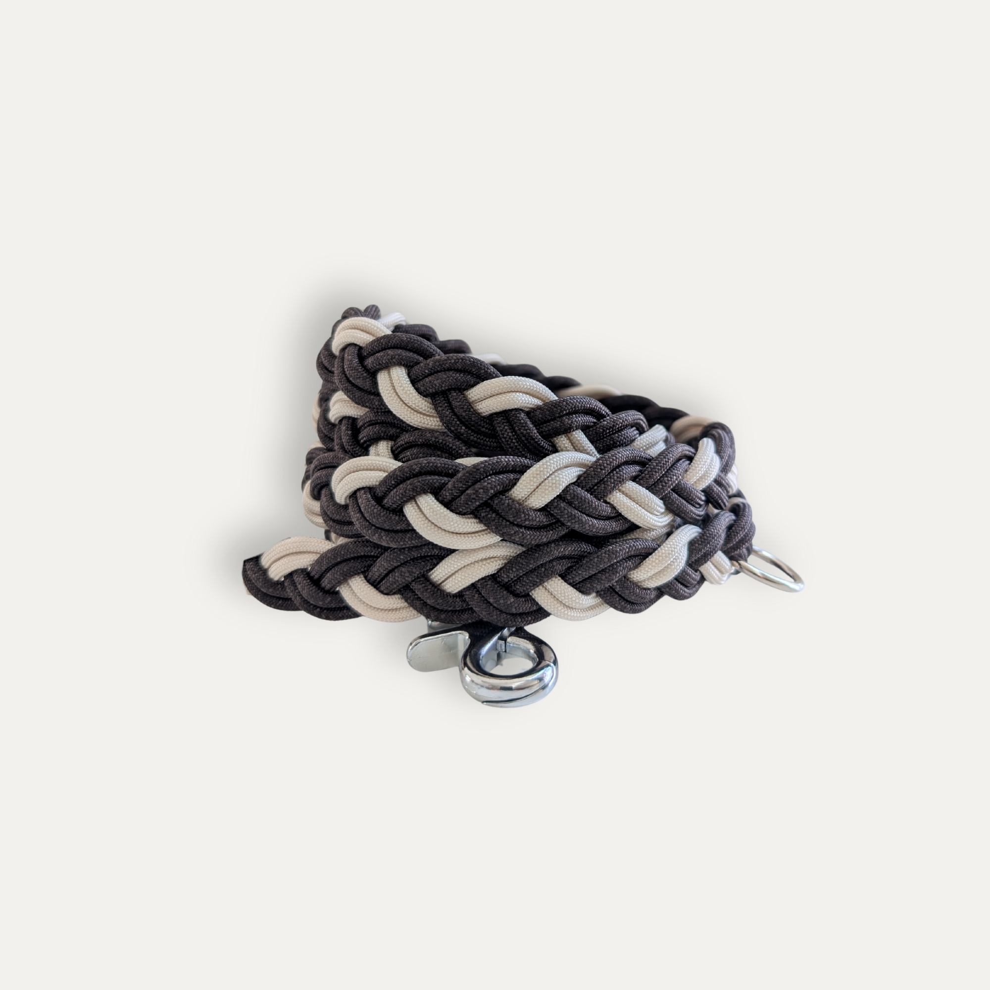 Laisse bandoulière tressée en corde marron et blanc