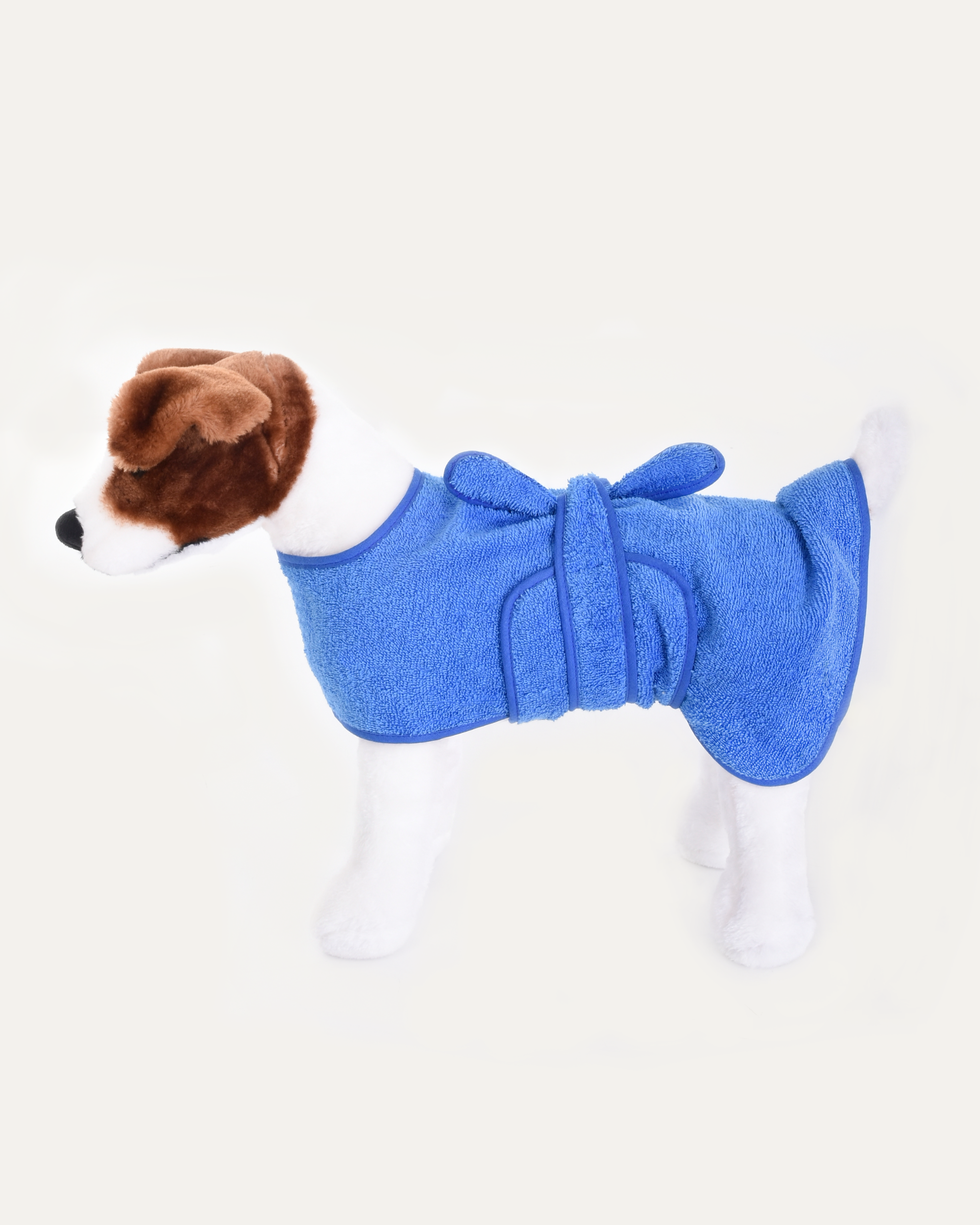 Peignoir pour chien en éponge, bleu, packshot2, à assortir avec le peignoir adulte et enfant.