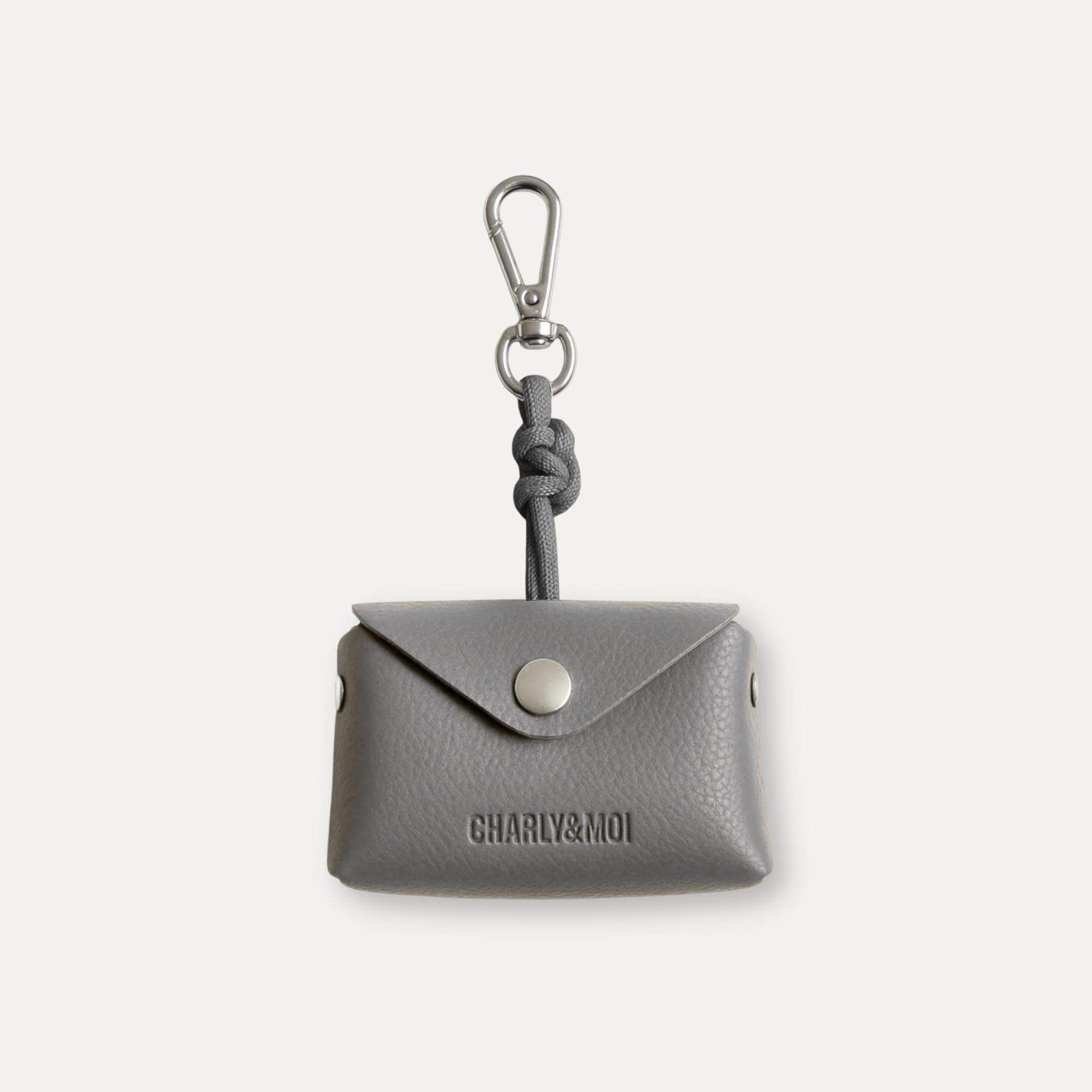 Pochette pour sacs à déjection en cuir végan couleur gris perle