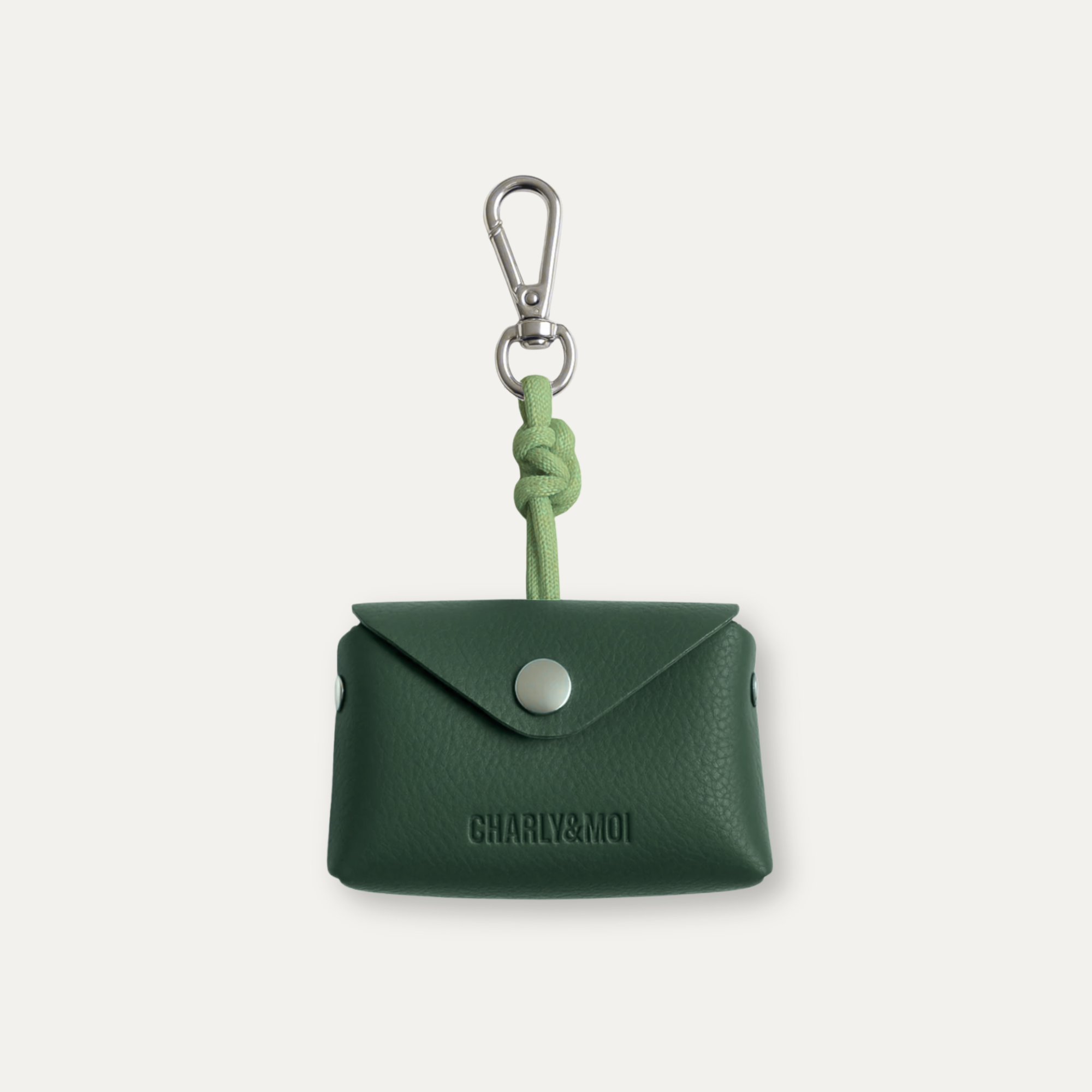 Pochette pour sacs à déjection en cuir végan couleur vert sapin