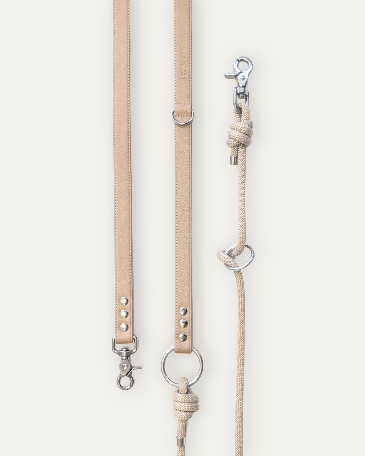 Laisse en cuir végan et corde beige