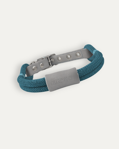 Collier pour chien en cuir* vegan gris perle et corde jade