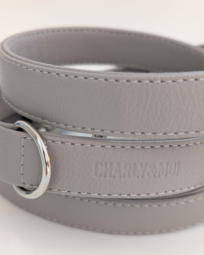 Laisse en cuir végan gris perle