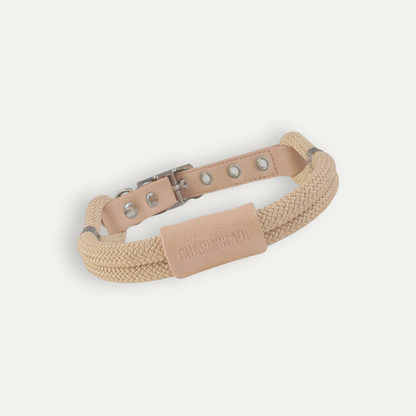 Collier pour chien en cuir* vegan nude et corde beige