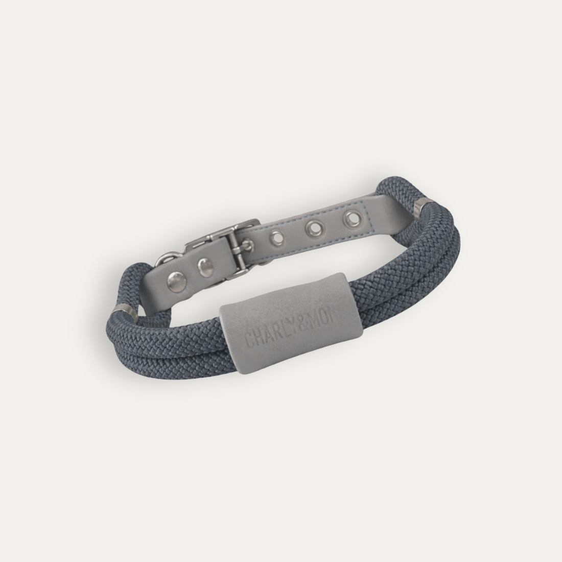 Collier pour chien en cuir* vegan gris perle et corde gris