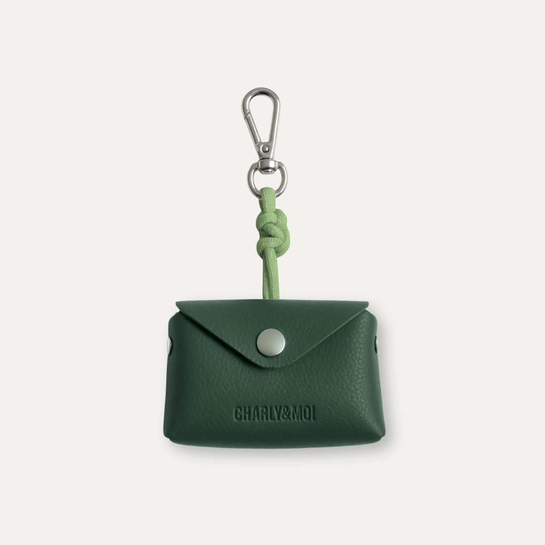 Pochette pour sacs à déjection en cuir végan couleur vert sapin