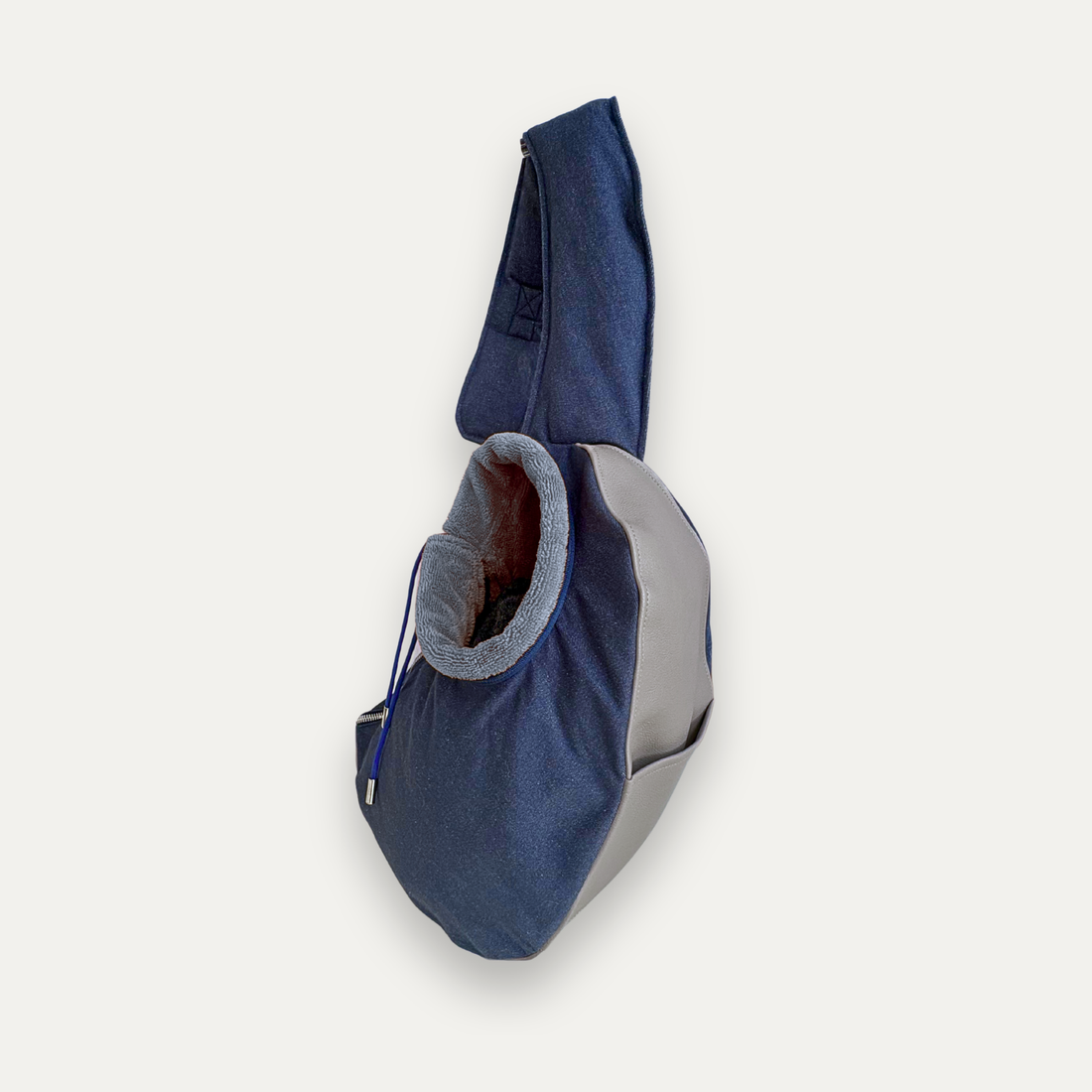 Sac de transport pour chien cuir vegan gris perle et jean