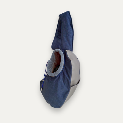 Sac de transport pour chien cuir vegan gris perle et jean