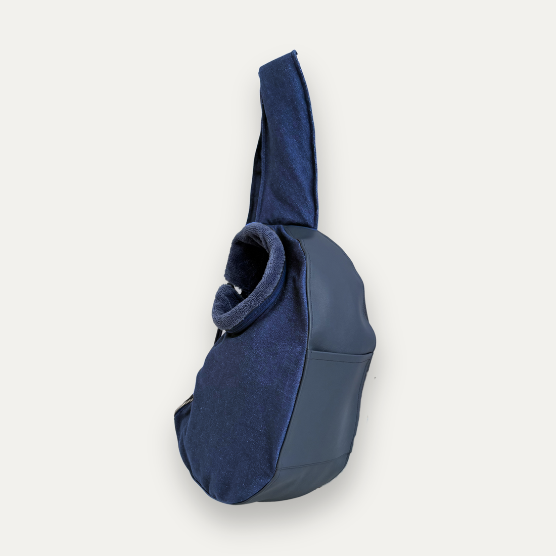Sac de transport pour chien cuir vegan marine et jean